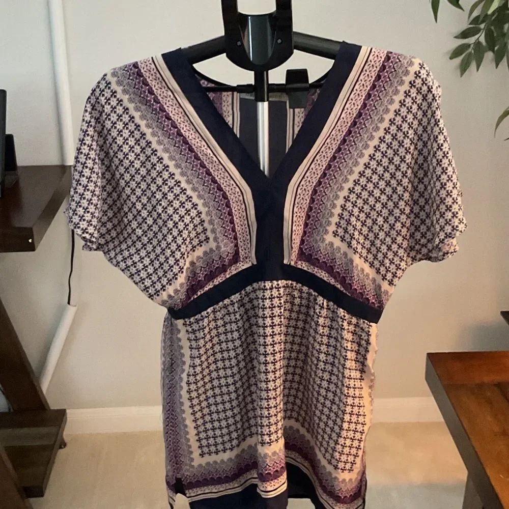 Daniel Rainn Purple and Cream Patterned Blouse